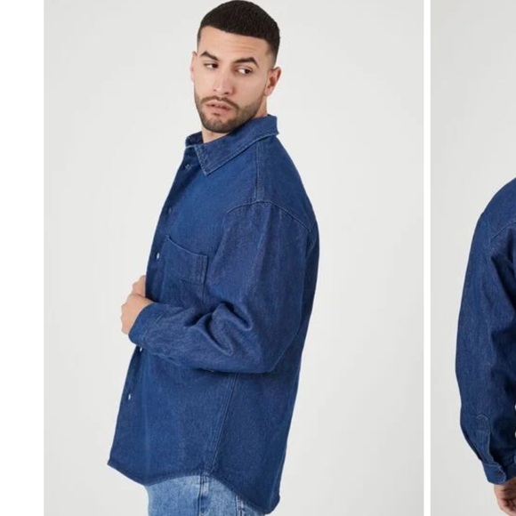 NWT Forever 21 Denim Curved-Hem Shirt - Picture 3 of 9